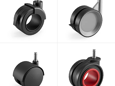 Black Caster Wheel Accessories With Various Designs Metal Stem And Red Accent Part 3d model
