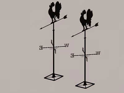 Vintage Decorative Metal Weather Vanes With Rooster Silhouettes And Directional Arrows 3d model