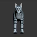 Blue And White Striped Cat Figure Standing On Dark Reflective Surface