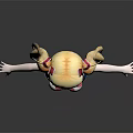 3D Anime Character With Blonde Twin Tails Blue Eyes Red White Top And Striped Stockings