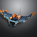 Sci Fi Game Movie Character Vehicle With Blue Orange Wings And Antenna Details