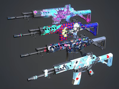 Stylish Colorful Rifles Featuring Various Creative Graphic Patterns And Decorative Designs 3d model