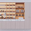 Modern Wooden Tea Cabinet With Marble Countertop And Shelves For Teaware Books And Decor