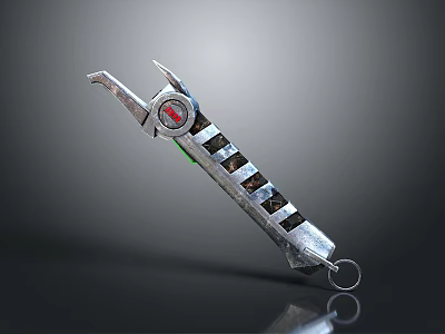 Detailed Metallic Weapon With Red Accent And Black Stripes Design Structure 3d model