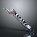 Detailed Metallic Weapon With Red Accent And Black Stripes Design Structure