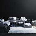 Modern Gray Sofa And Coffee Table Set With Pillows Ottoman Side Table And Area Rug 3d model