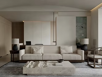 Quiet ancient home living room black and white gray living room no main lamp living room advanced gray living room ancient style living room sofa coffee table combination 3d model