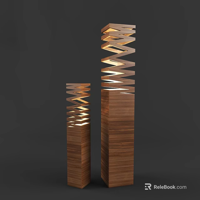 Unique Abstract Floor Lamp With Wooden Twisted Structure And Warm Illumination 3d model 