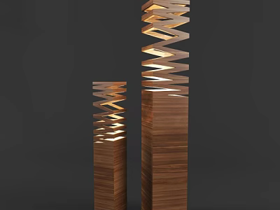 Unique Abstract Floor Lamp With Wooden Twisted Structure And Warm Illumination 3d model