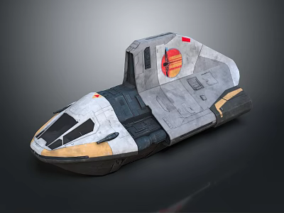 Sci Fi Spaceship Model With Gray White Orange Red Exterior And Sleek Cockpit Design 3d model