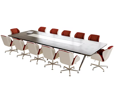 Modern Conference Table With Red And White Office Chairs In Meeting Room Setting 3d model
