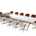 Modern Conference Table With Red And White Office Chairs In Meeting Room Setting
