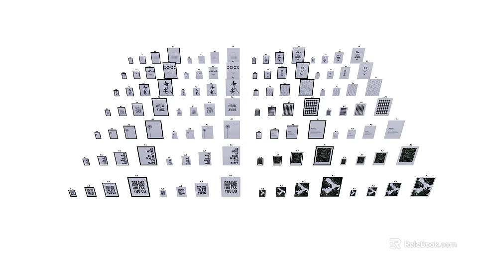 Various Black And White Icon Collection With Different Shapes And Designs 3d model 