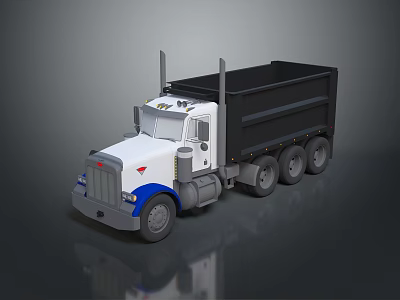 White Cab Black Bed Dump Truck With Multiple Wheels 3D Render Model 3d model