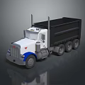 White Cab Black Bed Dump Truck With Multiple Wheels 3D Render Model 3d model