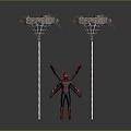 Damaged Basketball Hoops And Spider Man Figure With Mechanical Arms In 3D Model Scene