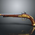 Vintage Flintlock Pistol With Wooden Grip Gold Accents And Metal Barrel