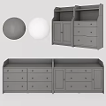 Modern Storage Furniture Set With White Cabinets Drawers And Gray White Spheres