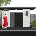 Garden Landscape Design With Modern Black Gate Green Plants Flower Beds And Stone Wall
