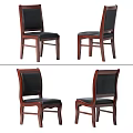 Two Modern Office Chairs With Wooden Frame And Black Leather Seat Design