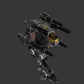 Futuristic Battle Mech With Armored Body Multiple Cannons And Glowing Yellow Red Lights