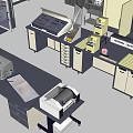Laboratory Workstation Setup With Lab Benches Storage Cabinets And Equipment