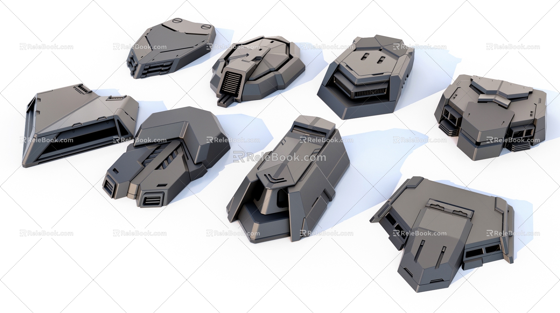 sci-fi mechanical parts hard surface combination 3d model