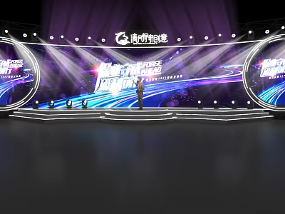 Modern Stage Design With Purple Lighting Effects Large Screens And Performer 3d model