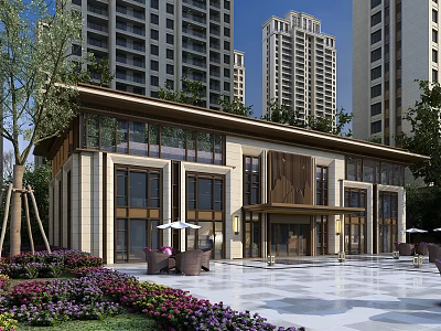 Modern High Rise Residential Building With Stone Exterior Landscaped Greenery And Outdoor Square 3d model