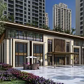 Modern High Rise Residential Building With Stone Exterior Landscaped Greenery And Outdoor Square