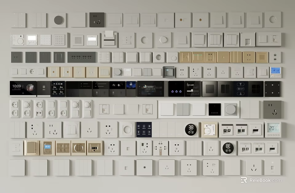 Various Design Switch Panels With USB Ports Different Colors And Controls 3d model 