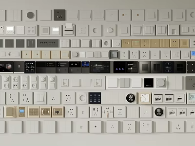 Various Design Switch Panels With USB Ports Different Colors And Controls 3d model