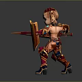 Cute Game and Movie Character With Red and Gold Armor Twin Ponytails Shield and Weapon