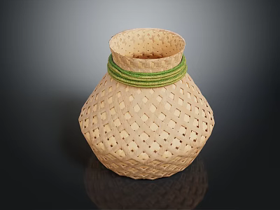 Hotpot Restaurant Interior With Bamboo Woven Vase Green Rope And Woven Texture Decor 3d model