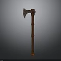 Handcrafted Iron Axe Weapon With Textured Wooden Handle And Rustic Design