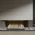 Modern Fireplace Design With Stone Wall Backdrop And Marble Base Burning Flames 3d model
