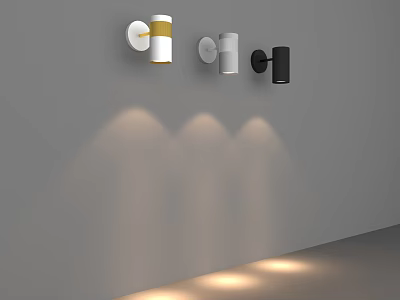 Modern Downlights and Spotlights in White Black and Gold on Gray Wall with Lighting Projection 3d model