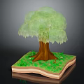 Tree With Green Leaves And Brown Trunk On Grass Patch With Small Flowers 3d model