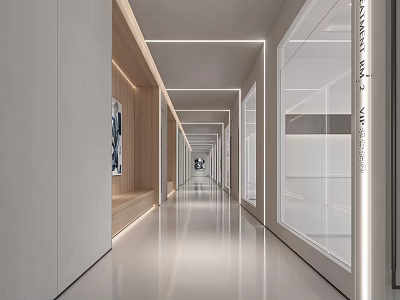 Modern Hospital Outpatient Clinic Corridor With Glass Walls And Lighting 3d model