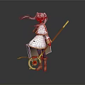 Anime Character With Silver Gray Long Hair White And Yellow Outfit Holding Red Staff Standing