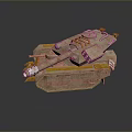 Detailed Golden Tank Model with Cannon Tracks and Metallic Armor on Reflective Surface