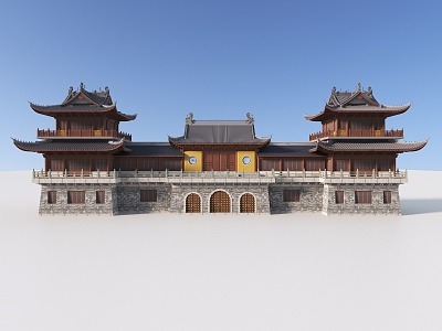 Chinese-style ancient building mountain gate ancient building temple gate head ancient building corner tower drum tower 3d model