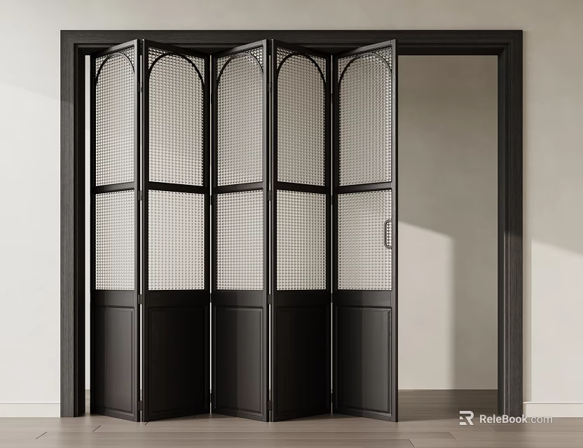 Black Folding Doors With Grid Design For Modern Home Interior Space 3d model