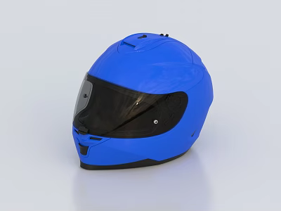 Blue Full Face Motorcycle Helmet With Shiny Surface And Protective Visor 3d model