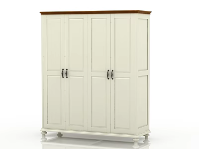Simple White Four Door Wardrobe Featuring Wooden Top And Raised Base 3d model