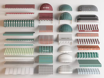 Various Colorful Awnings with Different Styles and Patterns for Storefronts and Windows 3d model