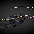 Futuristic Space Battleships With Large Main Vessel And Smaller Crafts Firing Energy Beams