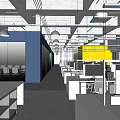 Modern Public Office Space Design With Open Workstations Computers And Glass Partitions 3d model