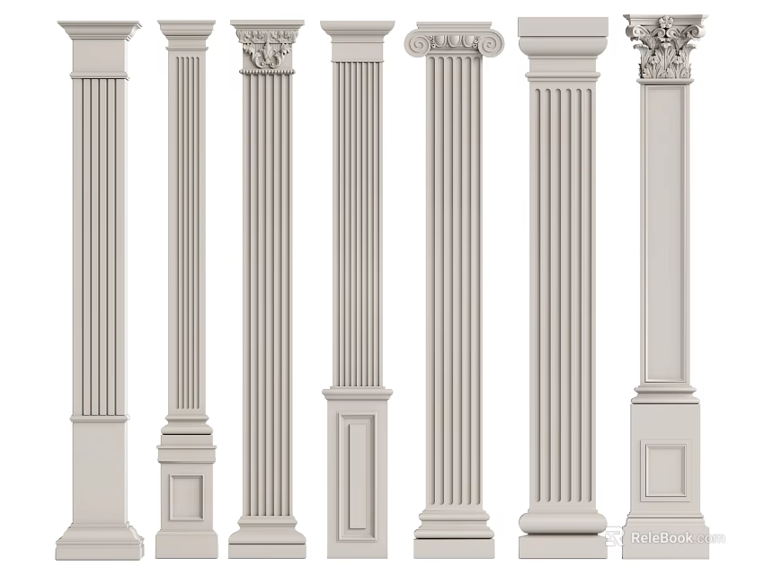 Roman Columns In Various Classical Styles With Decorative Capitals And Fluted Shafts 3d model 
