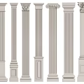 Roman Columns In Various Classical Styles With Decorative Capitals And Fluted Shafts
